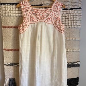 Sleeveless Ivory Sun Dress with Embroidery Detail